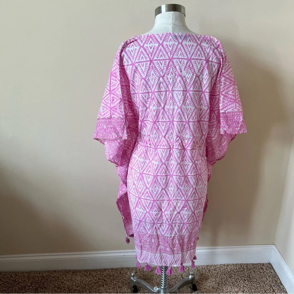 Holicow block print tassel trim caftan beach cover up 17857 - Picture 4 of 8